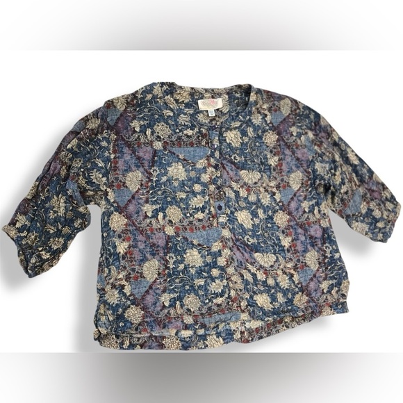 Ecoté Urban Outfitters Women’s Floral Shirt Boho 3/4” Sleeve Blue Paisley Size M - Picture 1 of 7